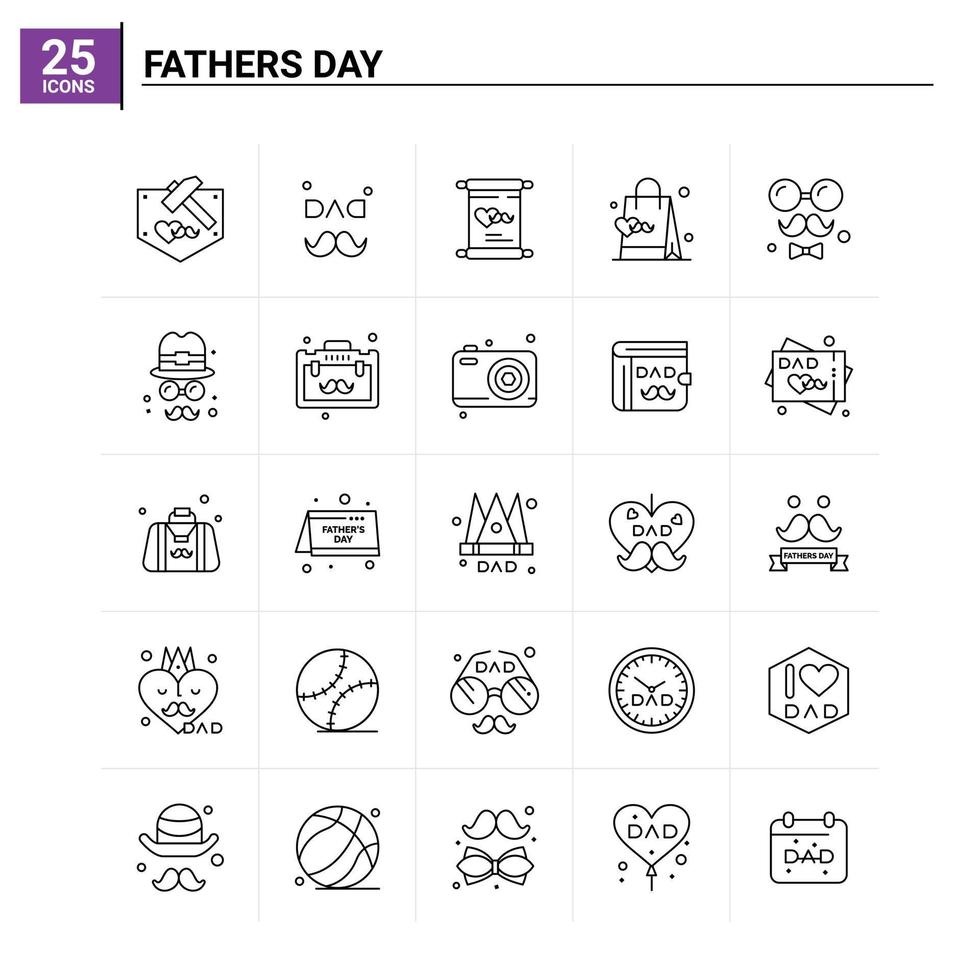 25 iconos del día del padre conjunto de antecedentes vectoriales vector