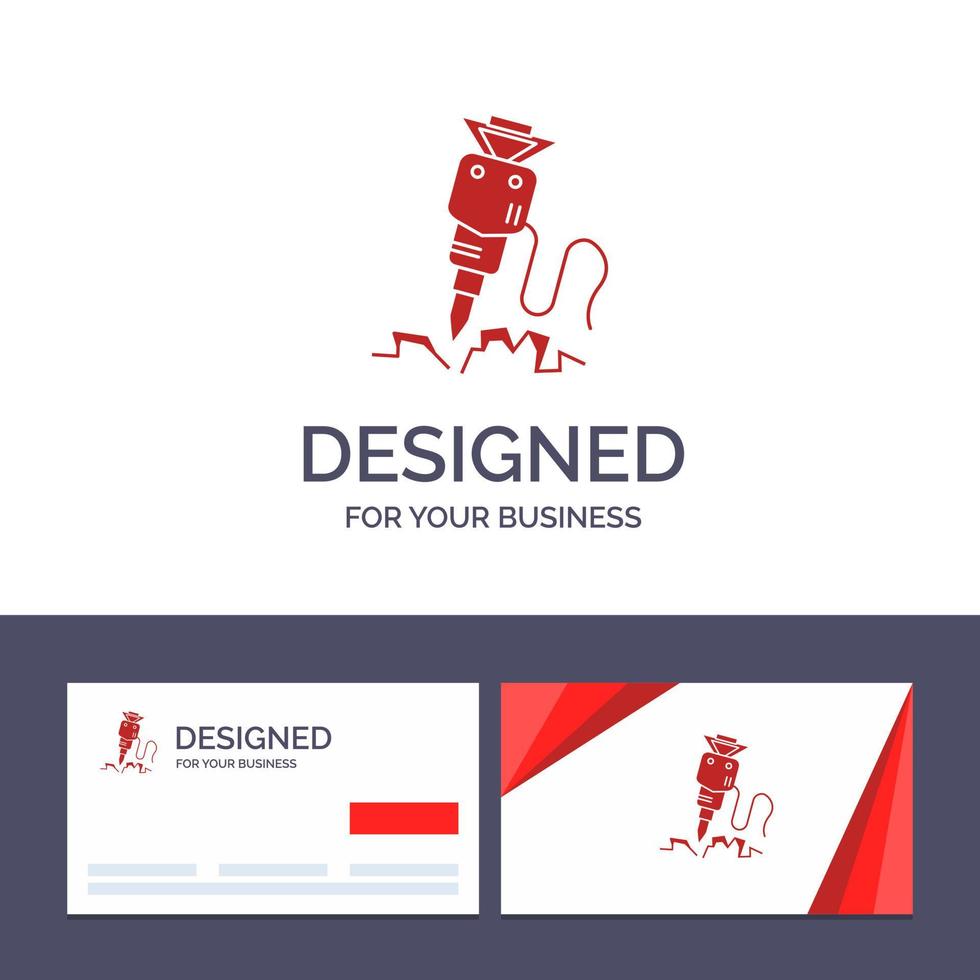 tarjeta de visita creativa y plantilla de logotipo taladro edificio construcción reparación herramienta vector ilustración