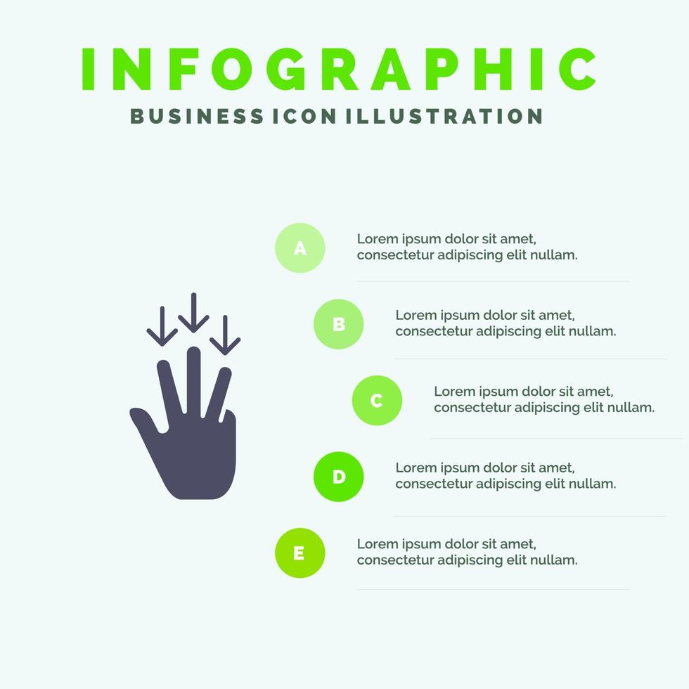 dedo abajo flecha gestos icono sólido infografía 5 pasos presentación fondo vector