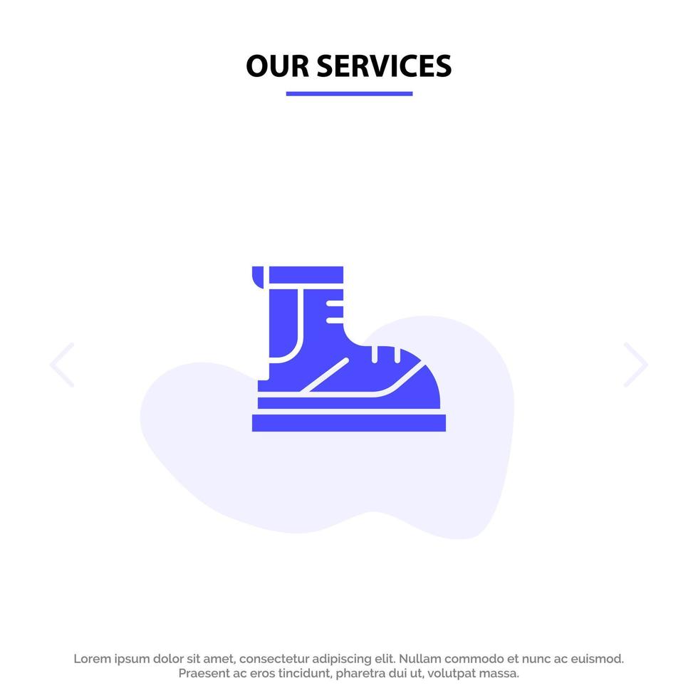 Our Services Boots Hiker Hiking Track Boot Solid Glyph Icon Web card Template vector