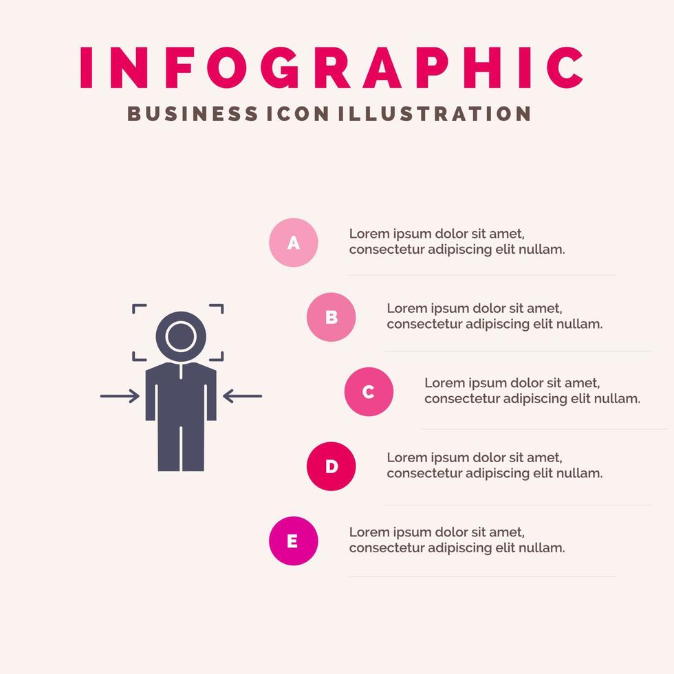 hombre enfoque objetivo lograr objetivo sólido icono infografía 5 pasos presentación antecedentes vector