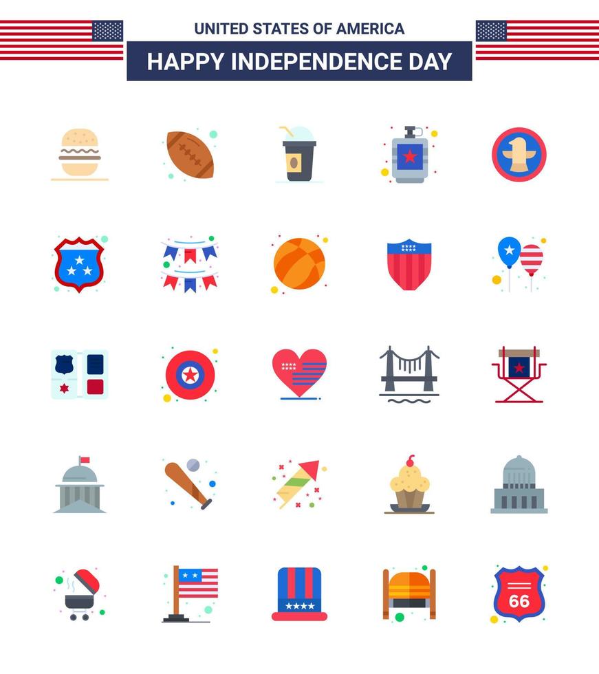 Flat Pack of 25 USA Independence Day Symbols of american hip america flask alcoholic Editable USA Day Vector Design Elements
