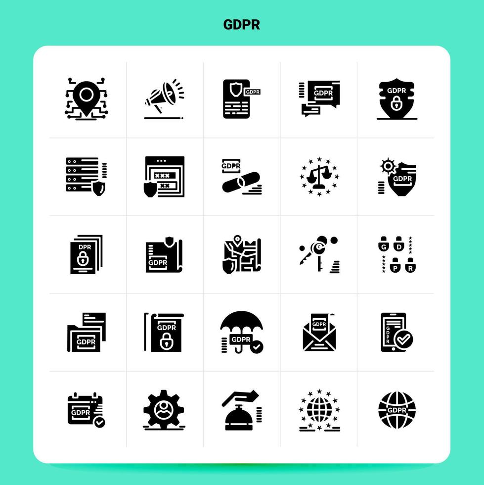Solid 25 GDPR Icon set Vector Glyph Style Design Black Icons Set Web and Mobile Business ideas design Vector Illustration