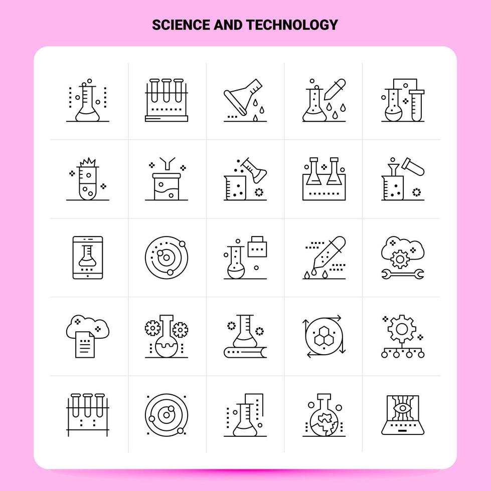 OutLine 25 Science And Technology Icon set Vector Line Style Design Black Icons Set Linear pictogram pack Web and Mobile Business ideas design Vector Illustration