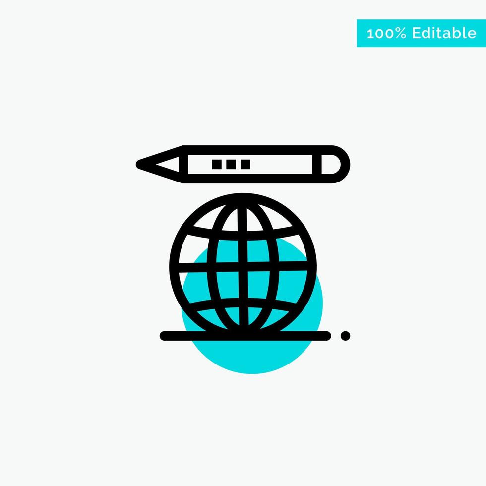 World Education Globe Pencil turquoise highlight circle point Vector icon