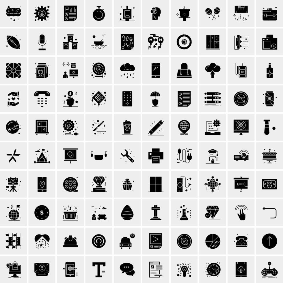 Set of 100 Business Solid Glyph icons vector