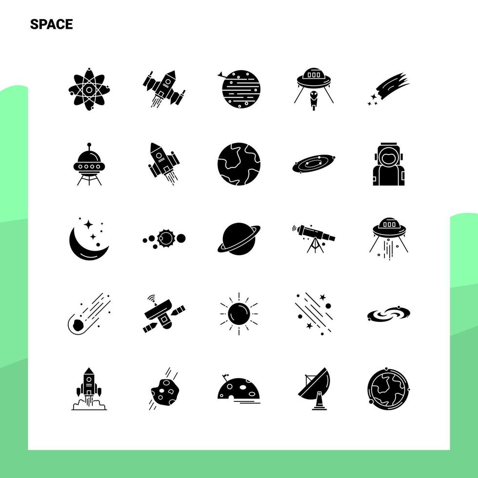 25 conjunto de iconos de espacio plantilla de ilustración de vector de icono de glifo sólido para ideas web y móviles para empresa comercial