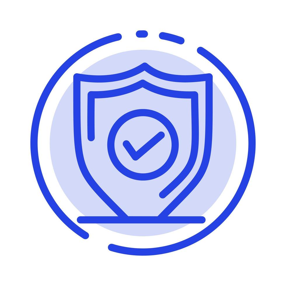 confirmar protección seguridad seguro línea punteada azul icono de línea vector