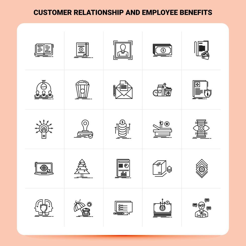 OutLine 25 Customer Relationship and Employee Benefits Icon set Vector Line Style Design Black Icons Set Linear pictogram pack Web and Mobile Business ideas design Vector Illustration