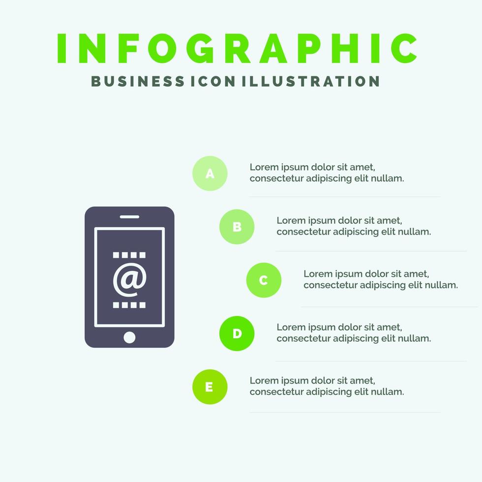 Mobile Mail Id Phone  Solid Icon Infographics 5 Steps Presentation Background vector