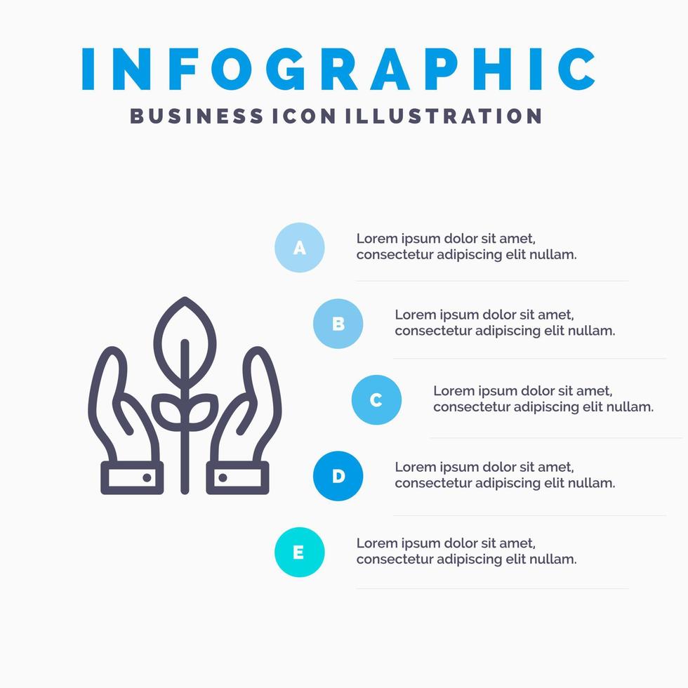 Conservation Plant Hand Energy Line icon with 5 steps presentation infographics Background vector