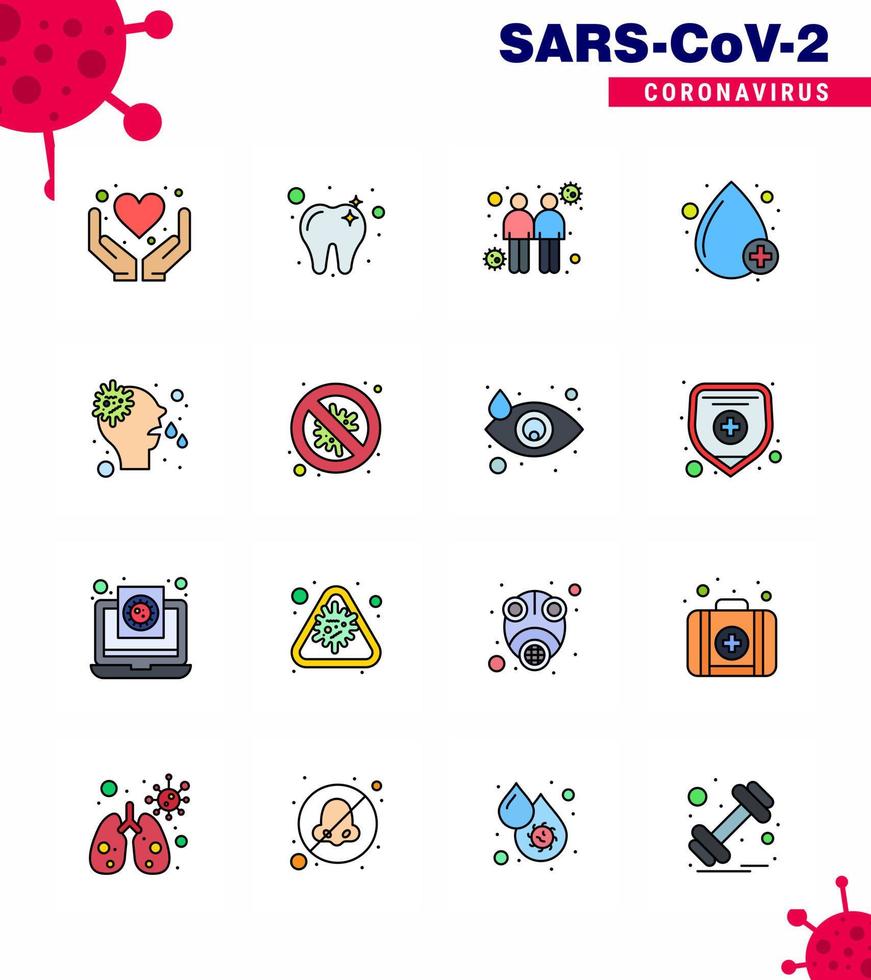 Coronavirus Precaution Tips icon for healthcare guidelines presentation 16 Flat Color Filled Line icon pack such as runny allergy spread positive drop viral coronavirus 2019nov disease Vector Des