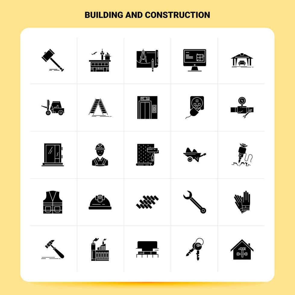 Solid 25 Building and Construction Icon set Vector Glyph Style Design Black Icons Set Web and Mobile Business ideas design Vector Illustration