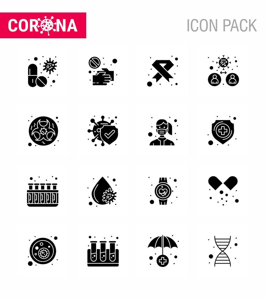 16 Solid Glyph Black Coronavirus Covid19 Icon pack such as sign medical no hiv aids viral coronavirus 2019nov disease Vector Design Elements