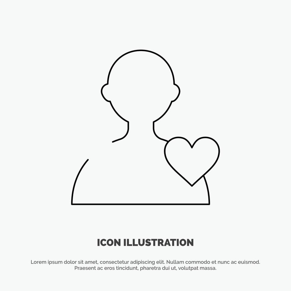 vector de icono de línea de corazón de amor de usuario