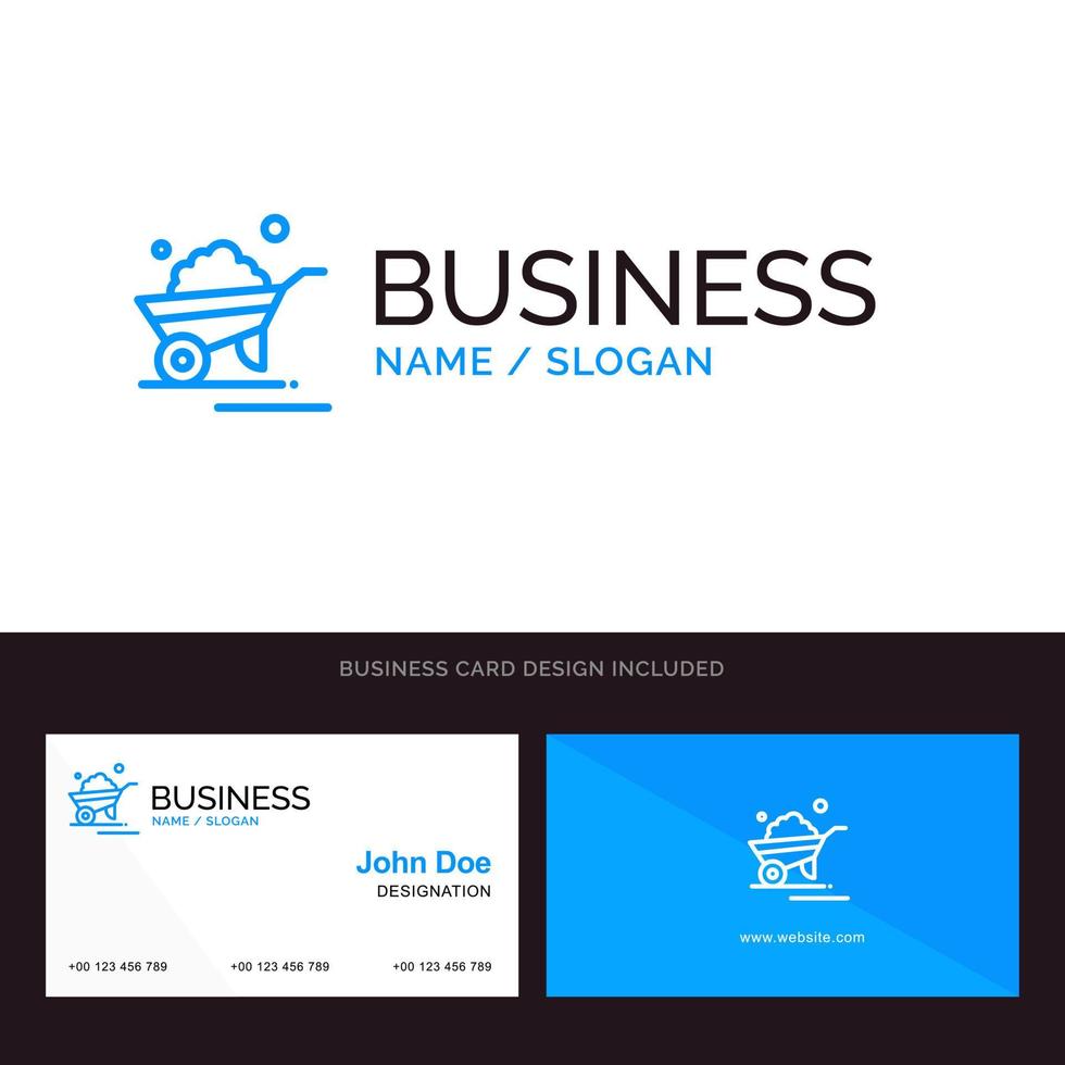 carretilla de jardín carretilla carretilla azul logotipo de empresa y plantilla de tarjeta de visita diseño frontal y posterior vector