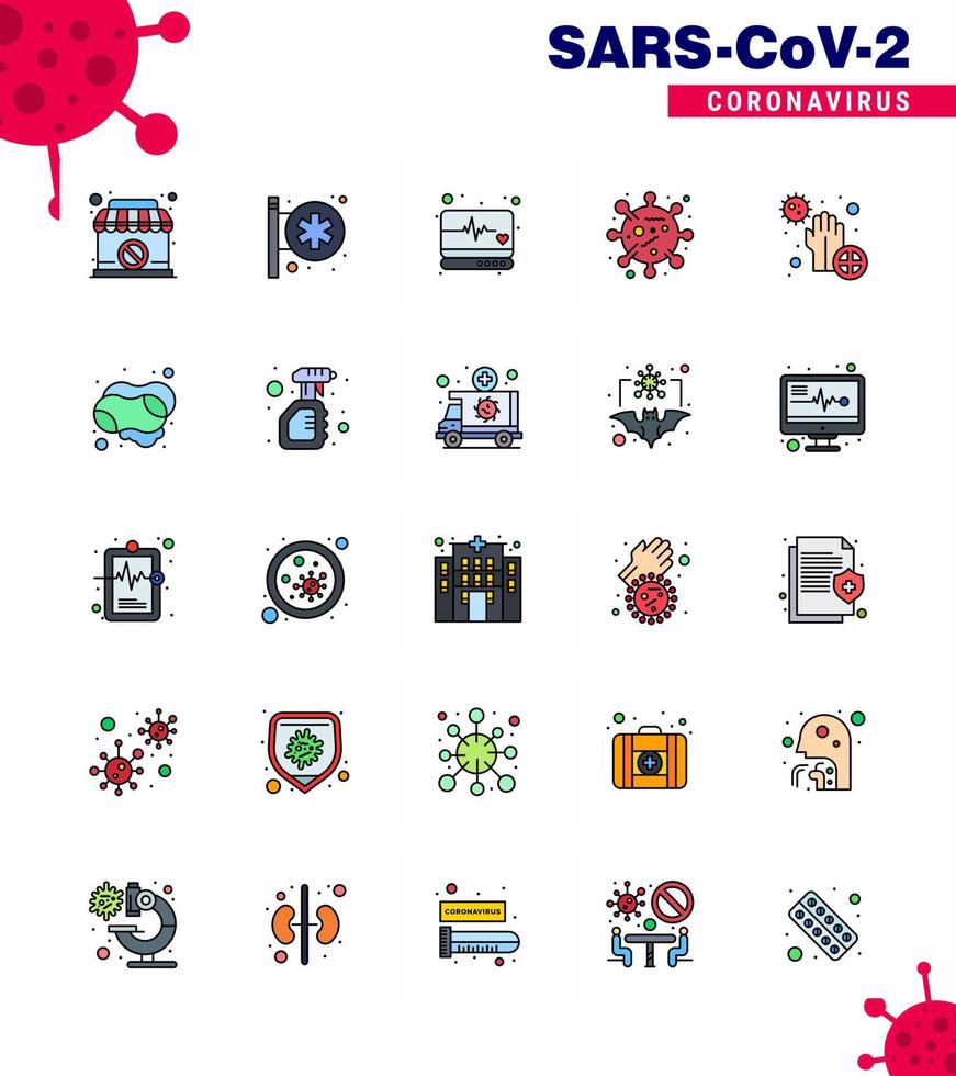 Coronavirus Awareness icon 25 Flat Color Filled Line icons icon included dirty corona virus emergency corona bacteria viral coronavirus 2019nov disease Vector Design Elements