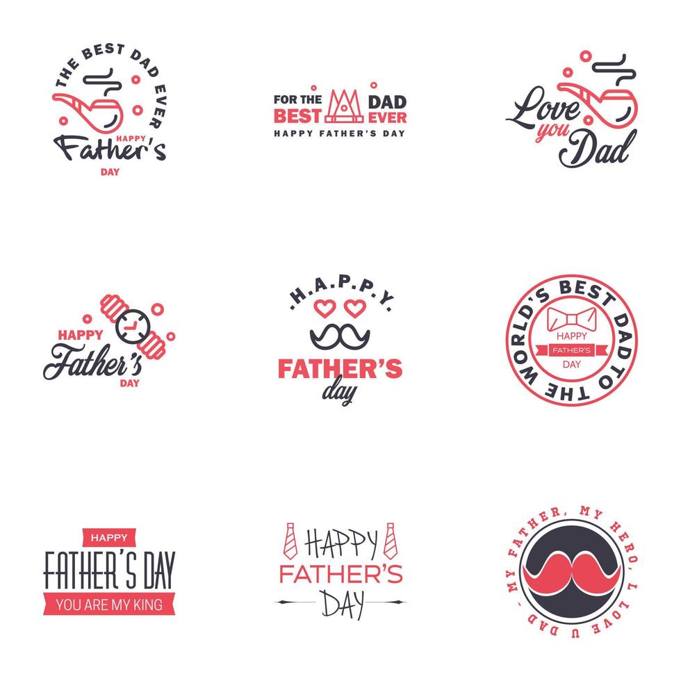 Happy Fathers Day 9 Black and Pink Vector Element Set Ribbons and Labels Editable Vector Design Elements