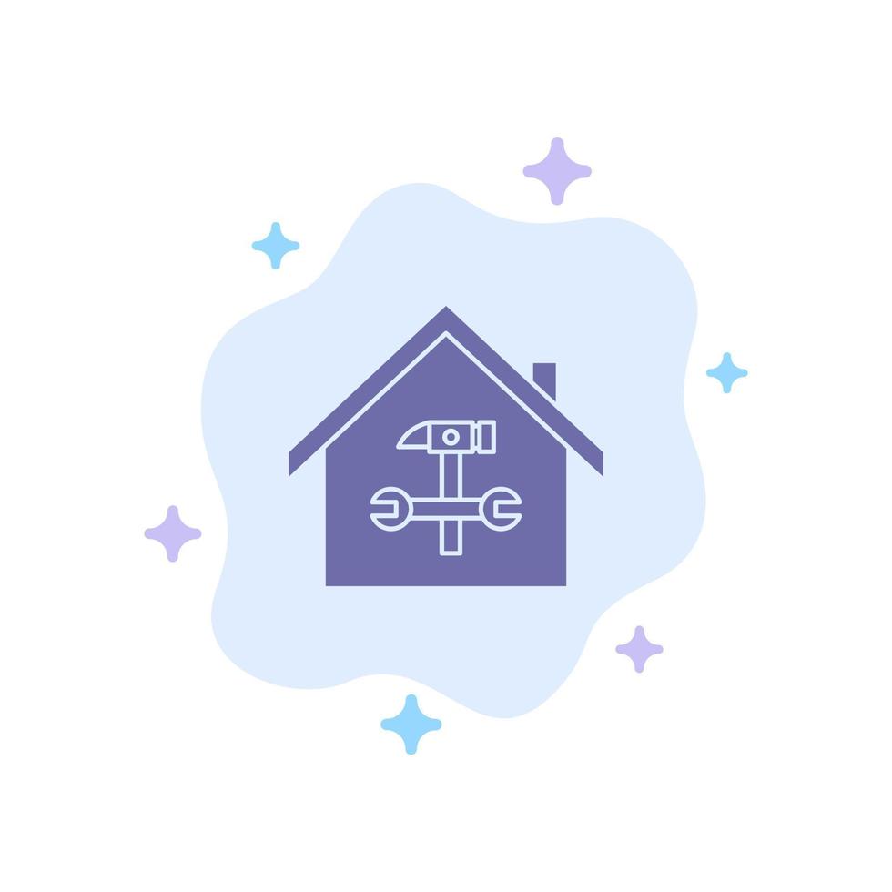 Home Building Construction Repair Hammer Wrench Blue Icon on Abstract Cloud Background vector