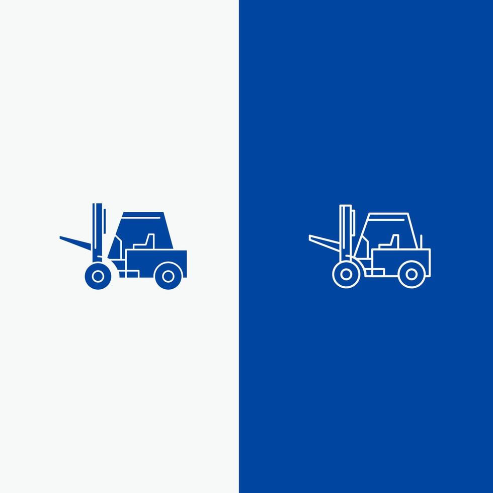 elevador camión elevador línea de transporte y glifo icono sólido bandera azul línea y glifo icono sólido bandera azul vector