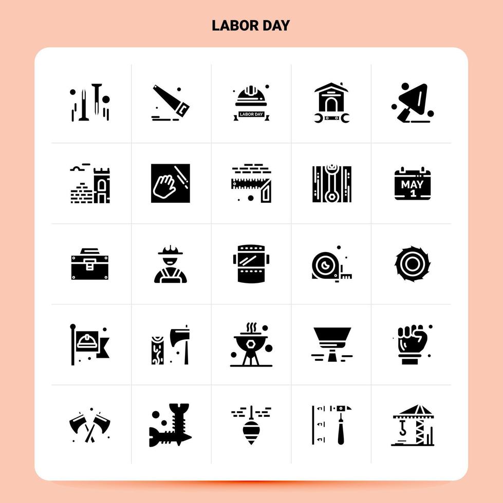 Solid 25 Labor Day Icon set Vector Glyph Style Design Black Icons Set Web and Mobile Business ideas design Vector Illustration