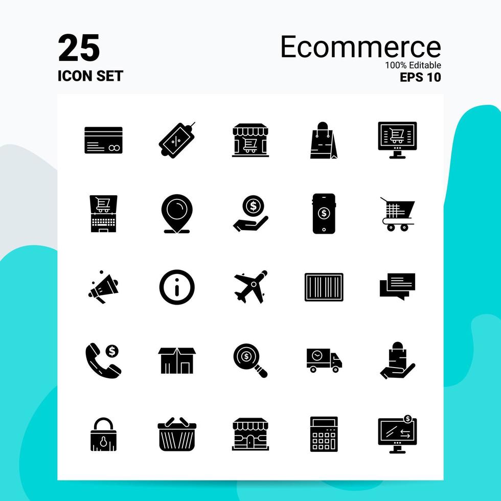 25 conjunto de iconos de comercio electrónico 100 archivos editables eps 10 ideas de concepto de logotipo de empresa diseño de icono de glifo sólido vector