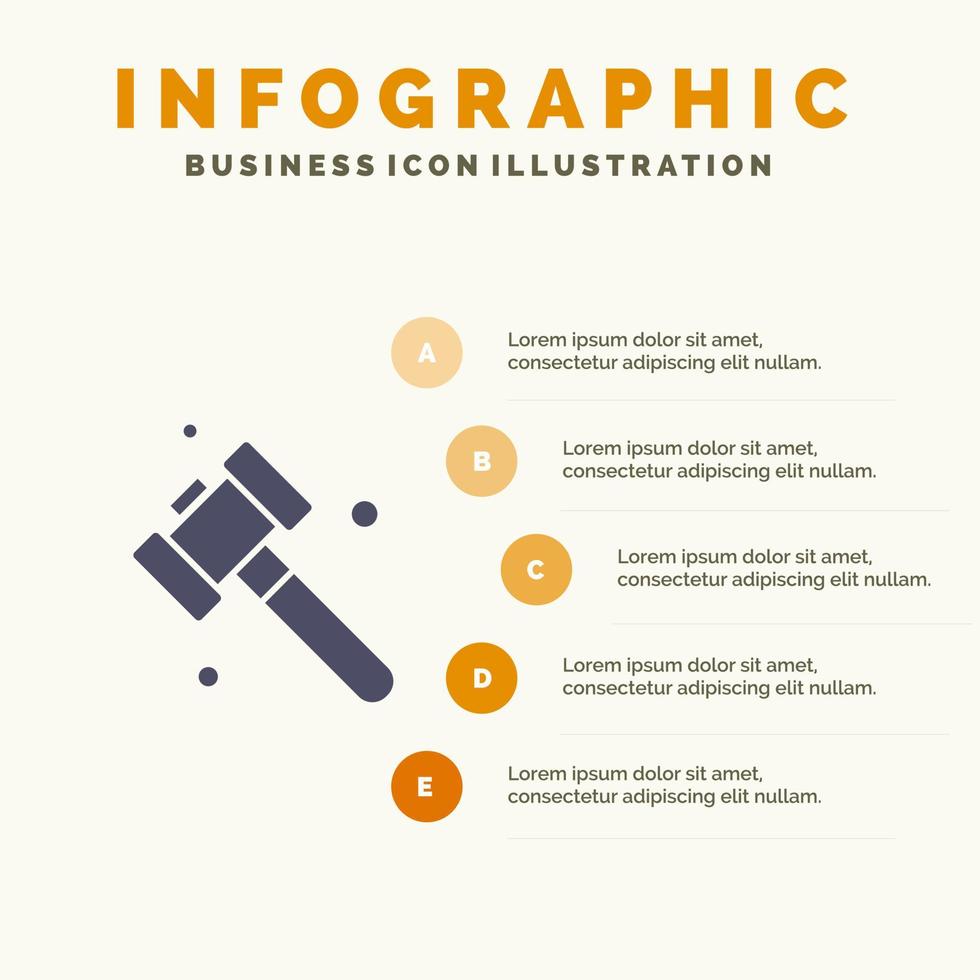 Construction Hammer Tool Solid Icon Infographics 5 Steps Presentation Background vector