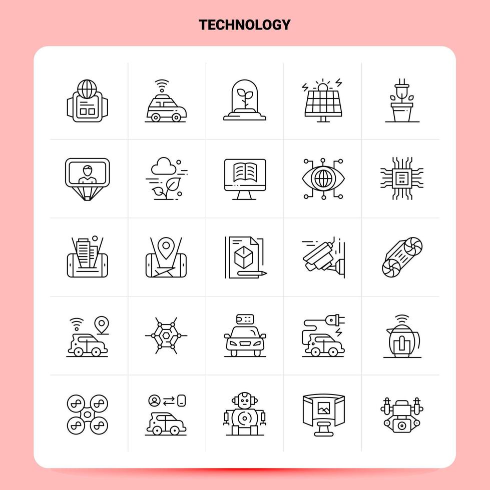 contorno 25 conjunto de iconos de tecnología diseño de estilo de línea vectorial conjunto de iconos negros paquete de pictogramas lineales ideas de negocios web y móviles diseño ilustración vectorial vector