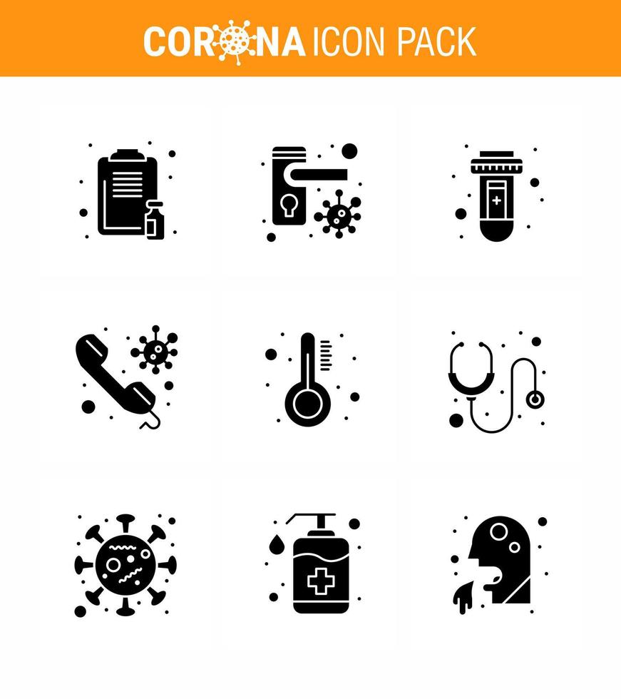 corona virus prevention covid19 tips to avoid injury 9 Solid Glyph Black icon for presentation call doctor bacteria consult virus viral coronavirus 2019nov disease Vector Design Elements