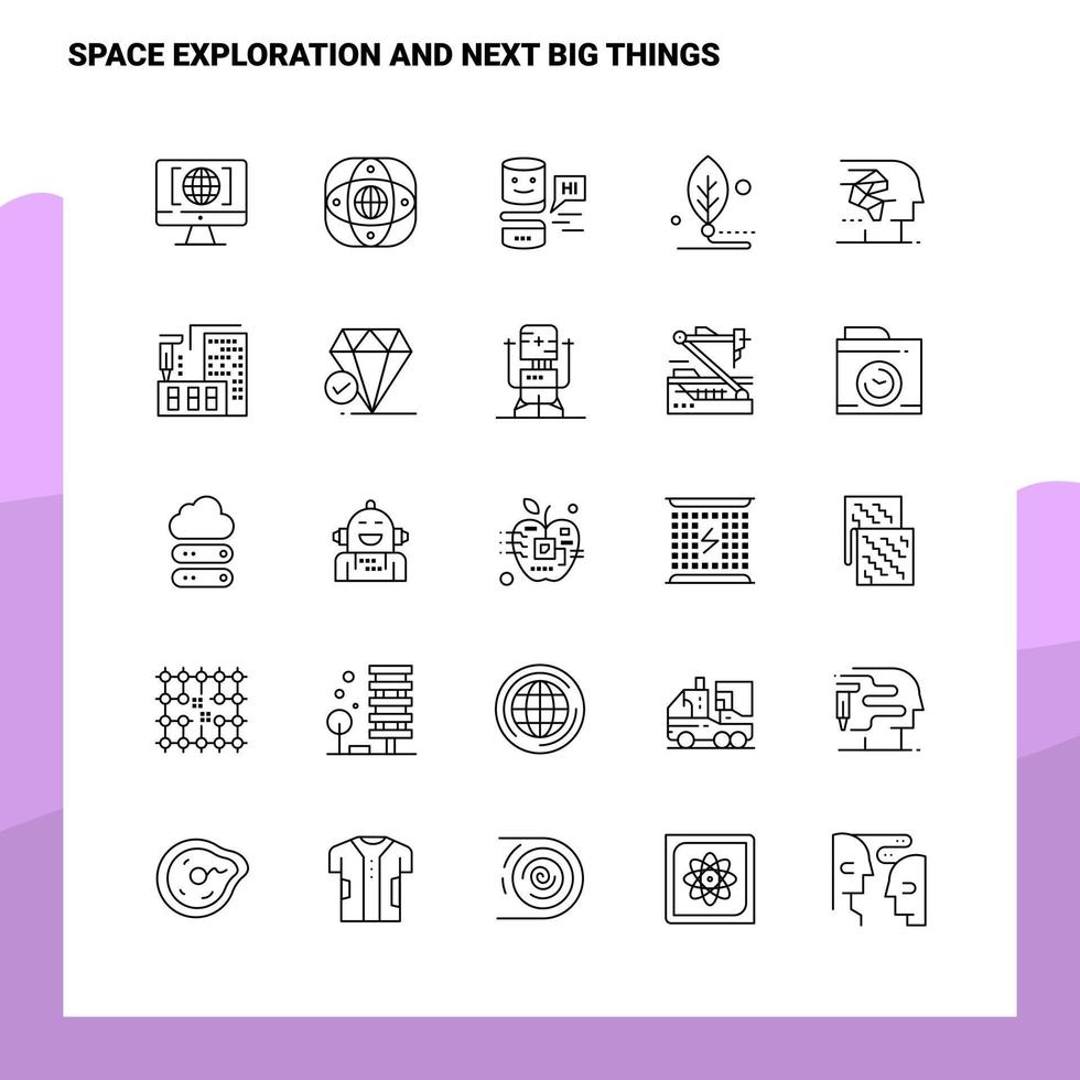 conjunto de exploración espacial y próximas grandes cosas conjunto de iconos de línea 25 iconos diseño de estilo minimalista vectorial conjunto de iconos negros paquete de pictogramas lineales vector