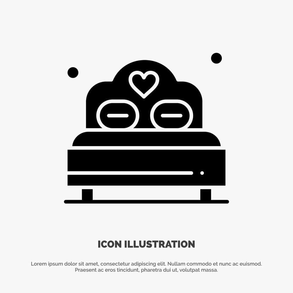 Bed Love Heart Wedding solid Glyph Icon vector