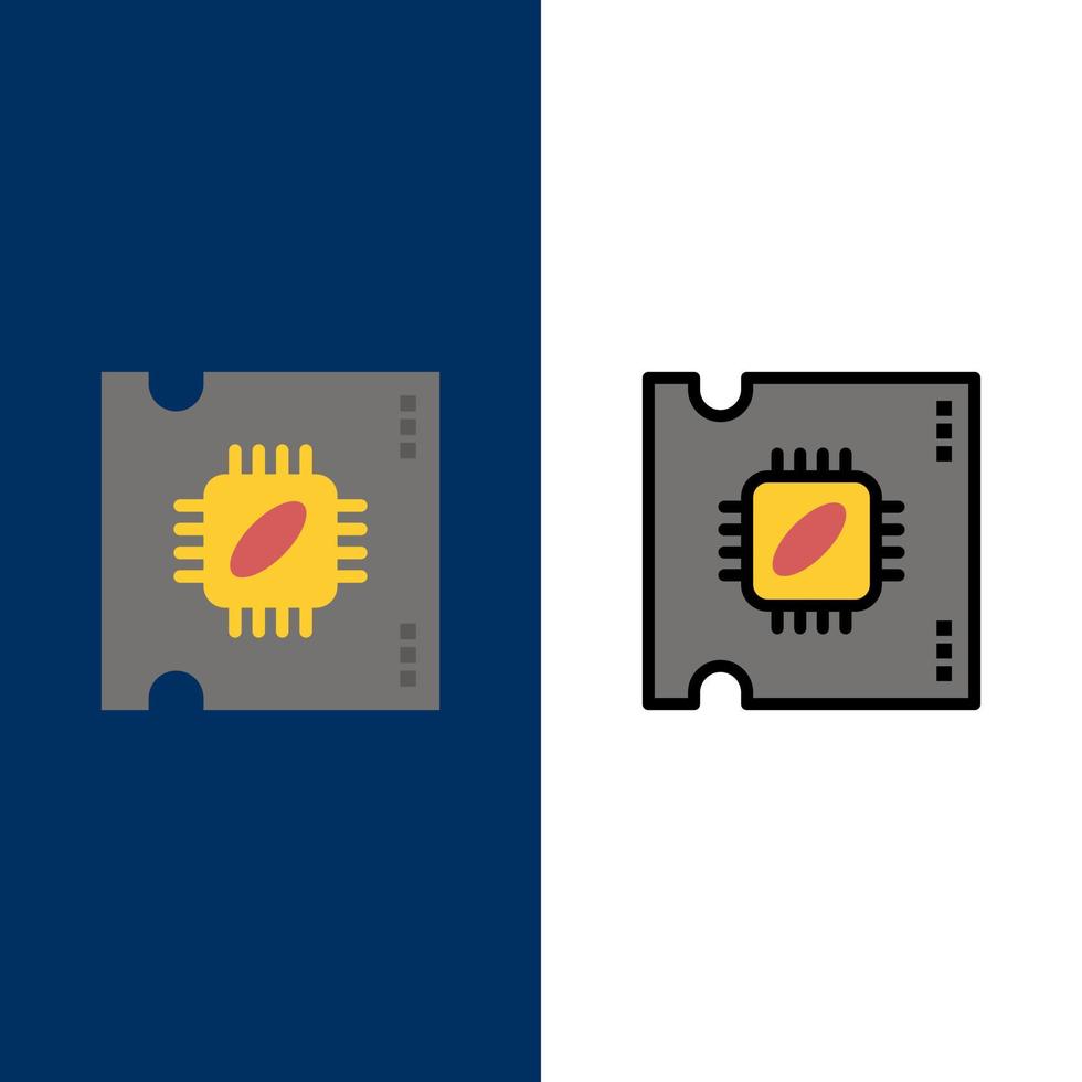 Cpu Microchip Processor Processor Chip  Icons Flat and Line Filled Icon Set Vector Blue Background