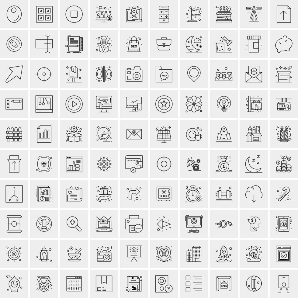 100 Universal Black Line Icons on White Background vector