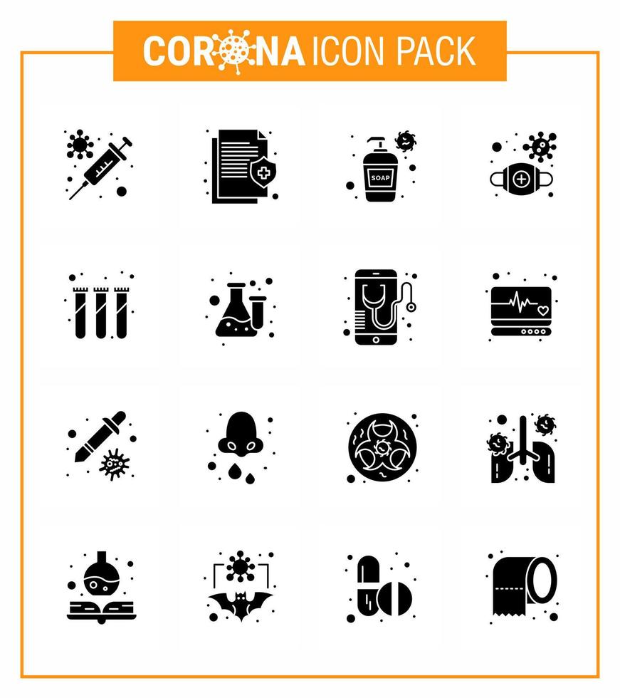 16 Solid Glyph Black viral Virus corona icon pack such as virus protective protect mask hand wash viral coronavirus 2019nov disease Vector Design Elements