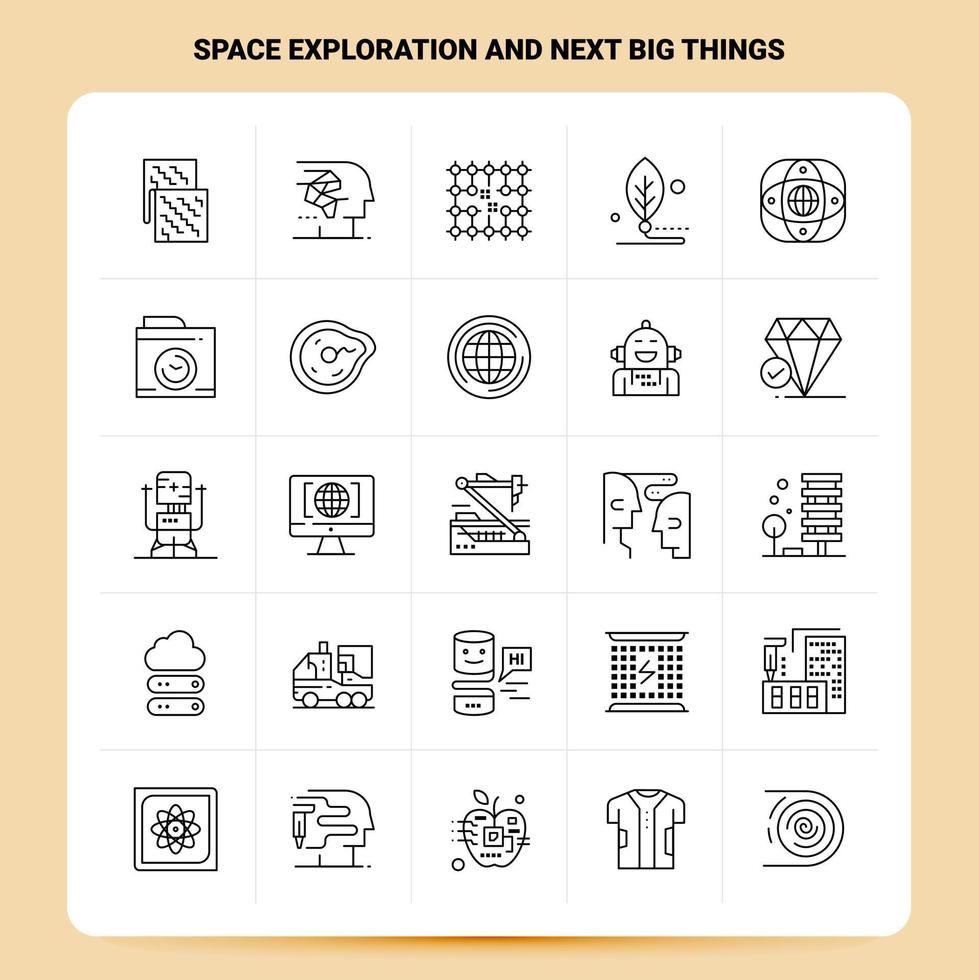 OutLine 25 Space Exploration And Next Big Things Icon set Vector Line Style Design Black Icons Set Linear pictogram pack Web and Mobile Business ideas design Vector Illustration