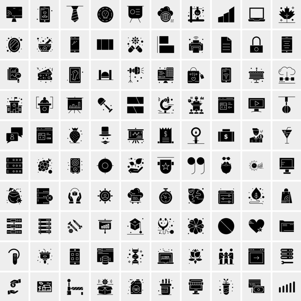 Set of 100 Business Solid Glyph icons vector