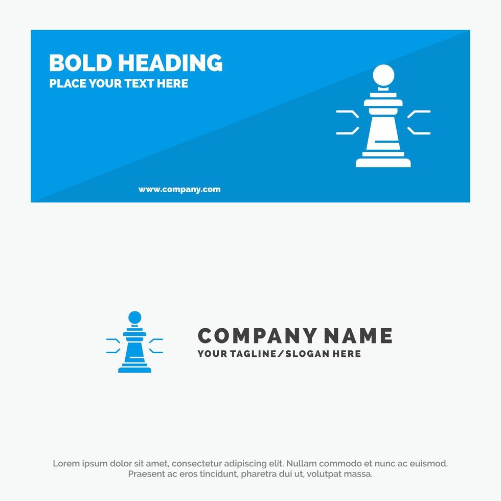ventaja de ajedrez figuras de negocios estrategia de juego táctica icono sólido banner de sitio web y plantilla de logotipo de empresa vector