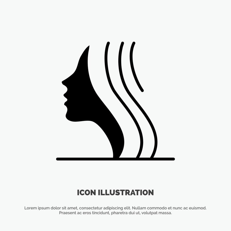 Female Women Girl Face Solid Black Glyph Icon vector