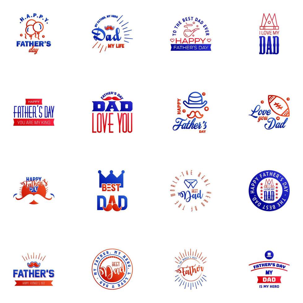 Set of fathers day 16 Blue and red design elements Editable Vector Design Elements