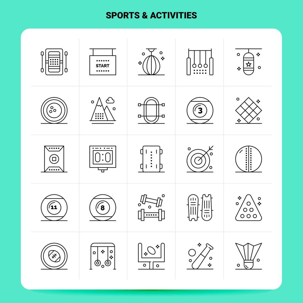 OutLine 25 Sports Activities Icon set Vector Line Style Design Black Icons Set Linear pictogram pack Web and Mobile Business ideas design Vector Illustration