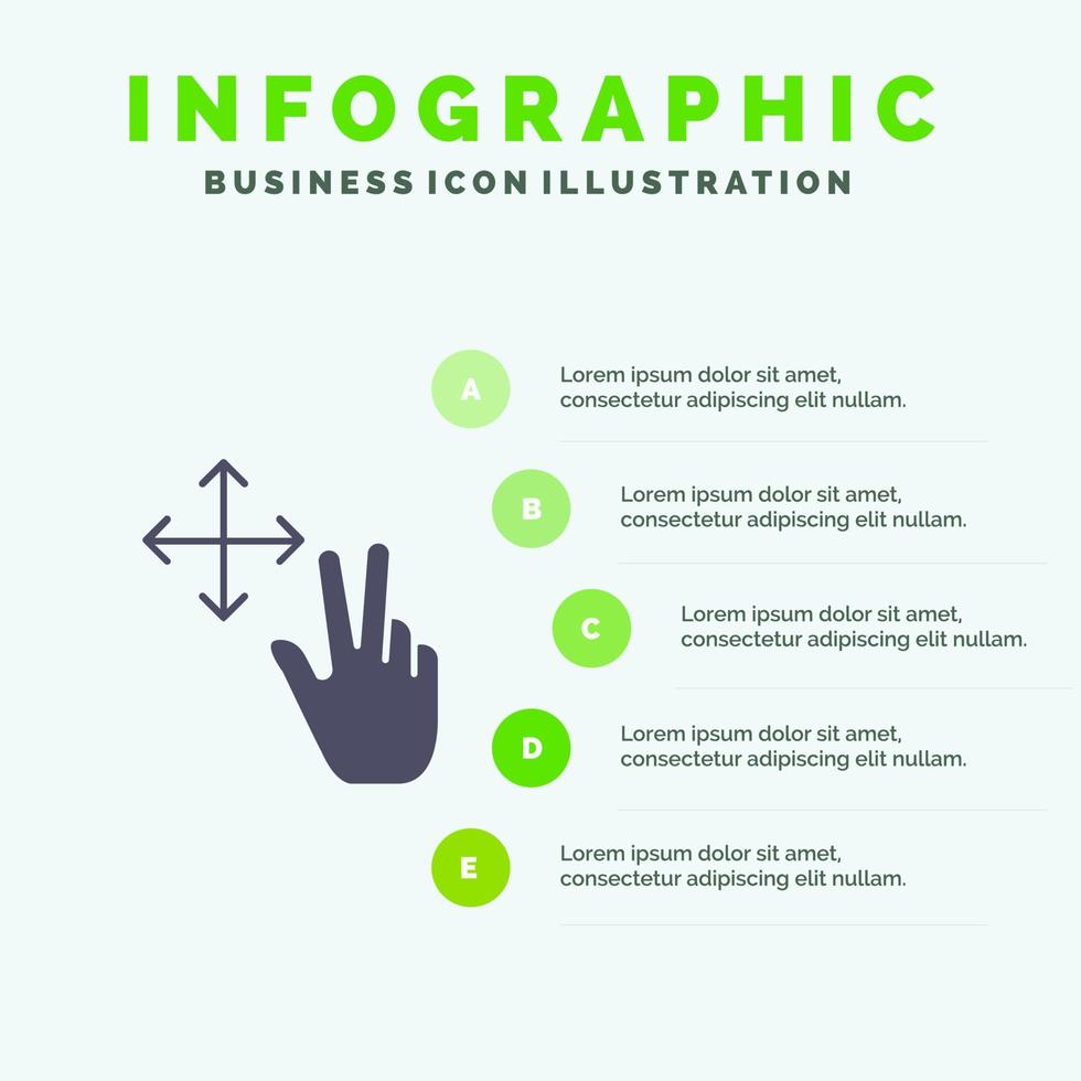 gesto con el dedo mantener icono sólido infografía 5 pasos presentación antecedentes vector