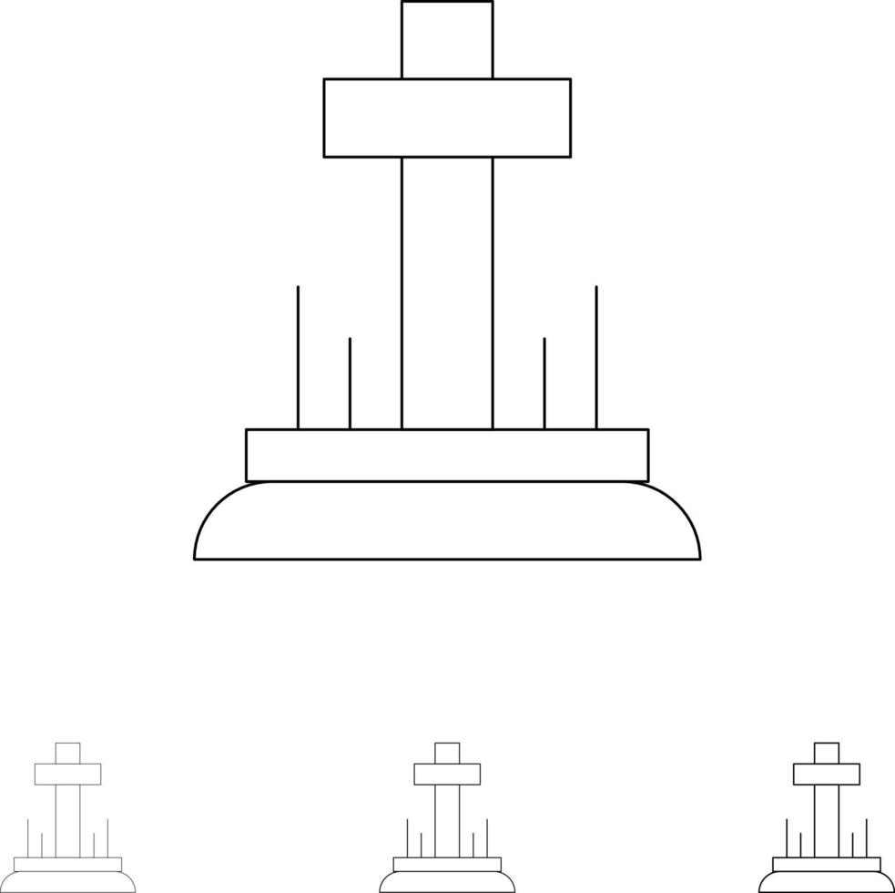 celebración cruz cristiana pascua audaz y delgada línea negra conjunto de iconos vector