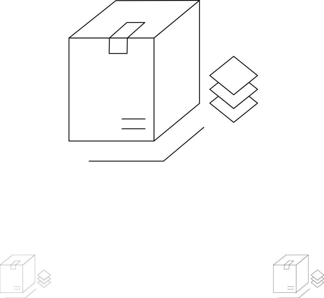Box Surprise Packing Bundle Bold and thin black line icon set vector
