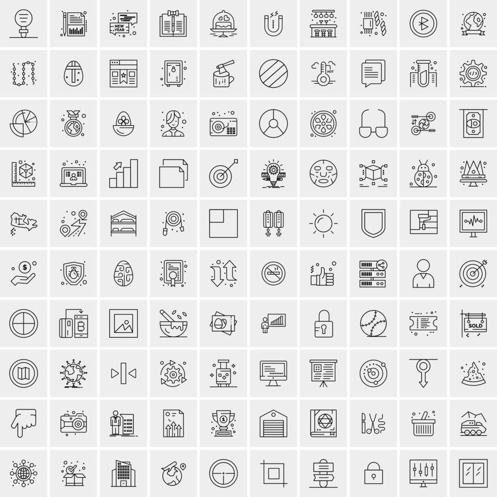 100 Universal Black Line Icons on White Background vector