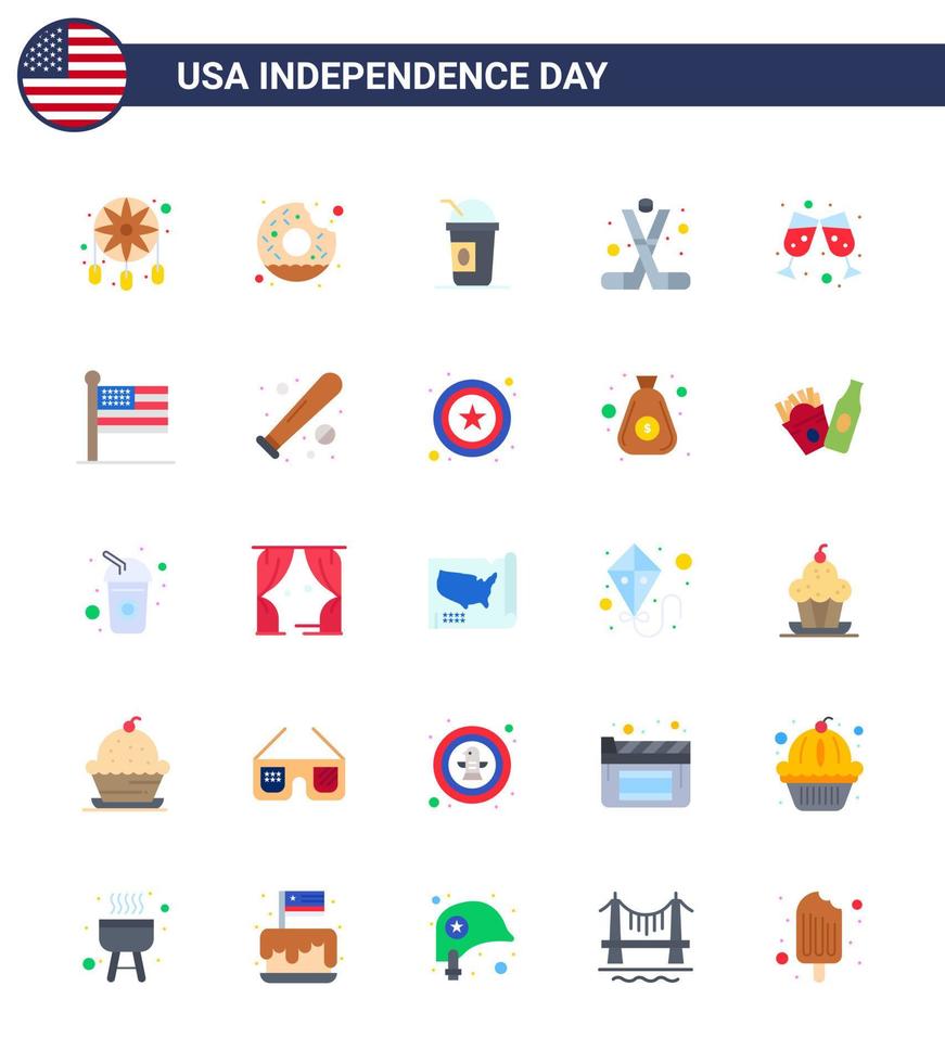 feliz día de la independencia 25 flats icon pack para web e imprimir cerveza american america sports hockey editable usa day elementos de diseño vectorial vector