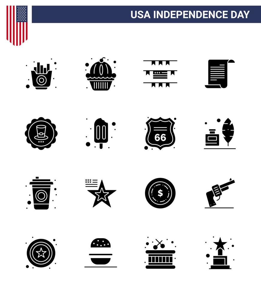 conjunto de 16 iconos del día de estados unidos símbolos americanos signos del día de la independencia para letreros empavesados de vidrio texto de estados unidos editable elementos de diseño vectorial del día de estados unidos vector