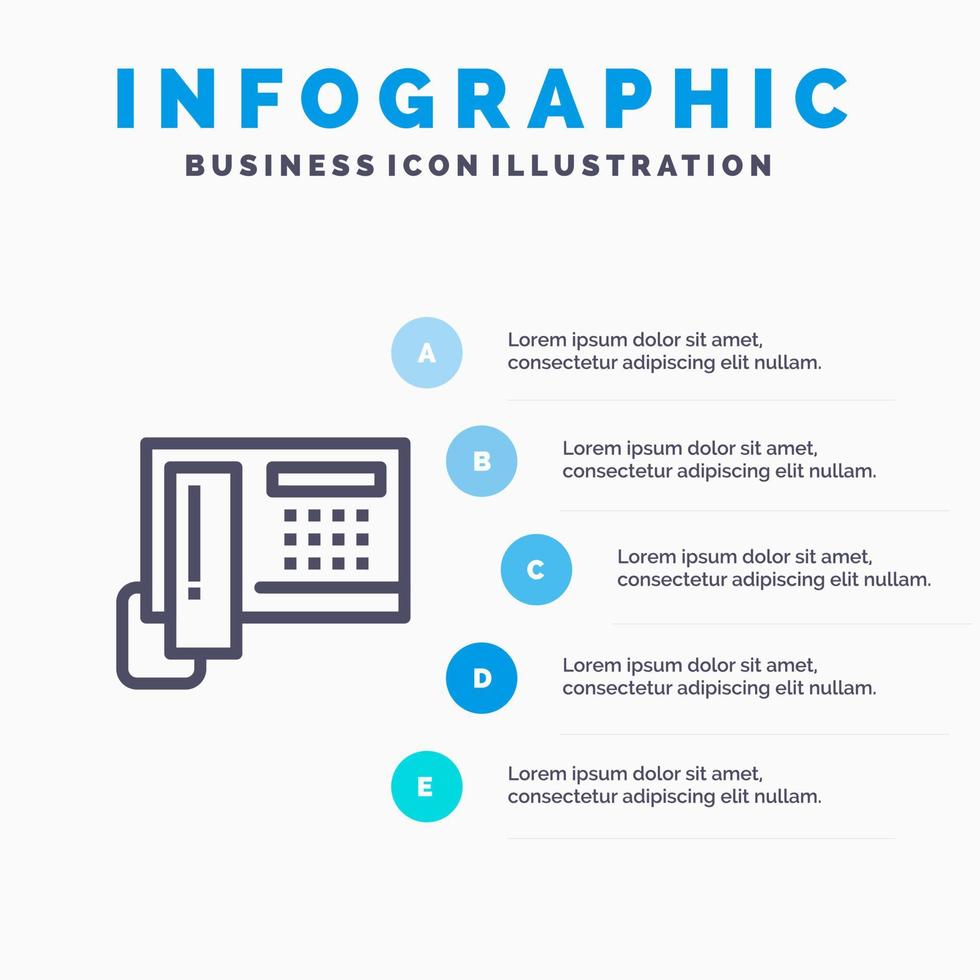 Telephone Phone Cell Hardware Blue Infographics Template 5 Steps Vector Line Icon template