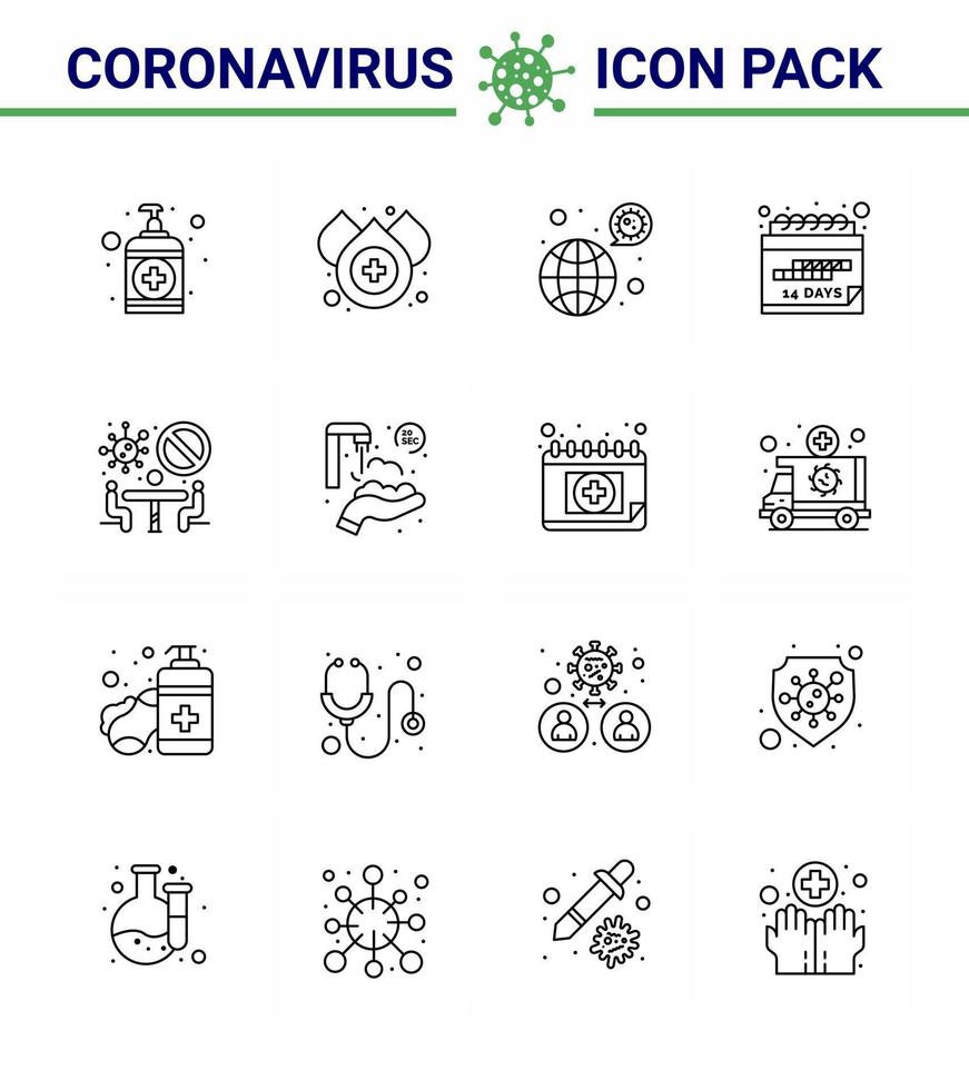 Coronavirus Prevention Set Icons 16 Line icon such as conference schedule bacteria quarantine date viral coronavirus 2019nov disease Vector Design Elements