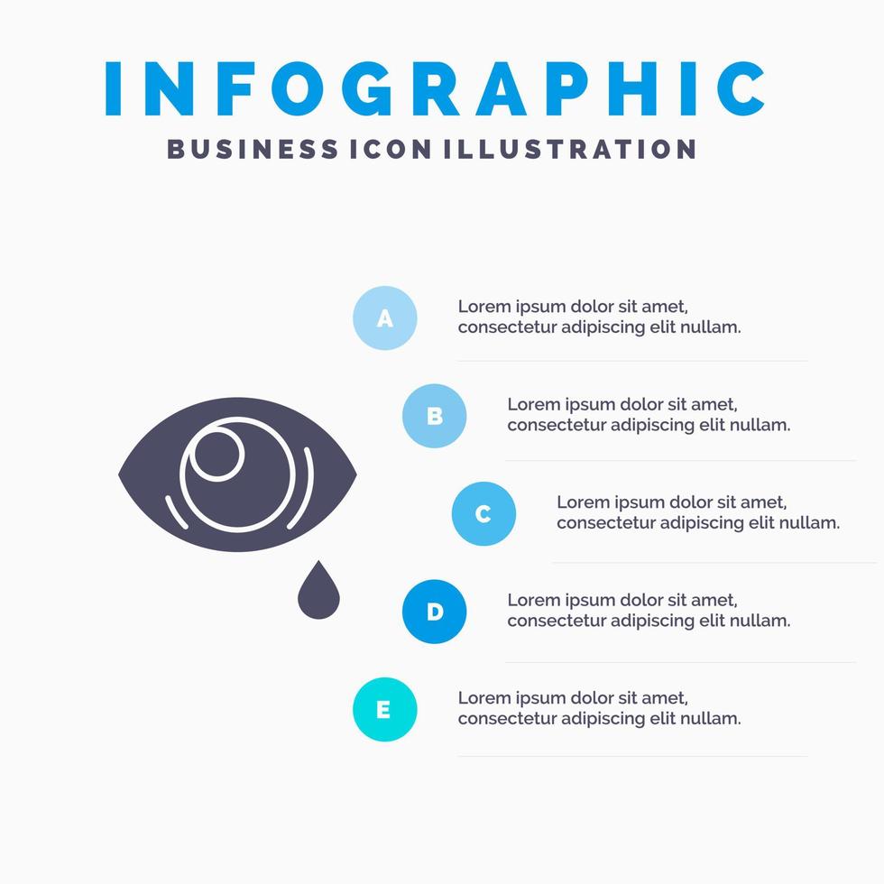 ojo caído ojo triste sólido icono infografía 5 pasos presentación antecedentes vector