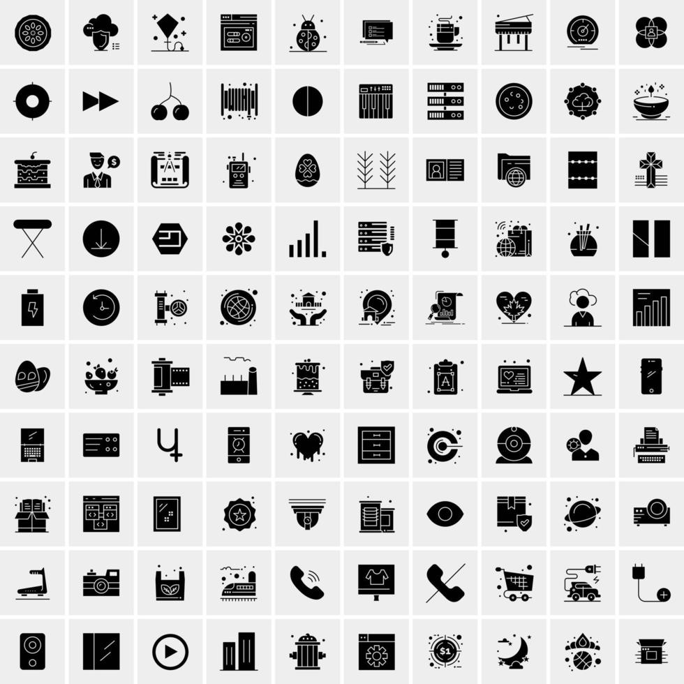 conjunto de 100 iconos de glifos sólidos de negocios vector